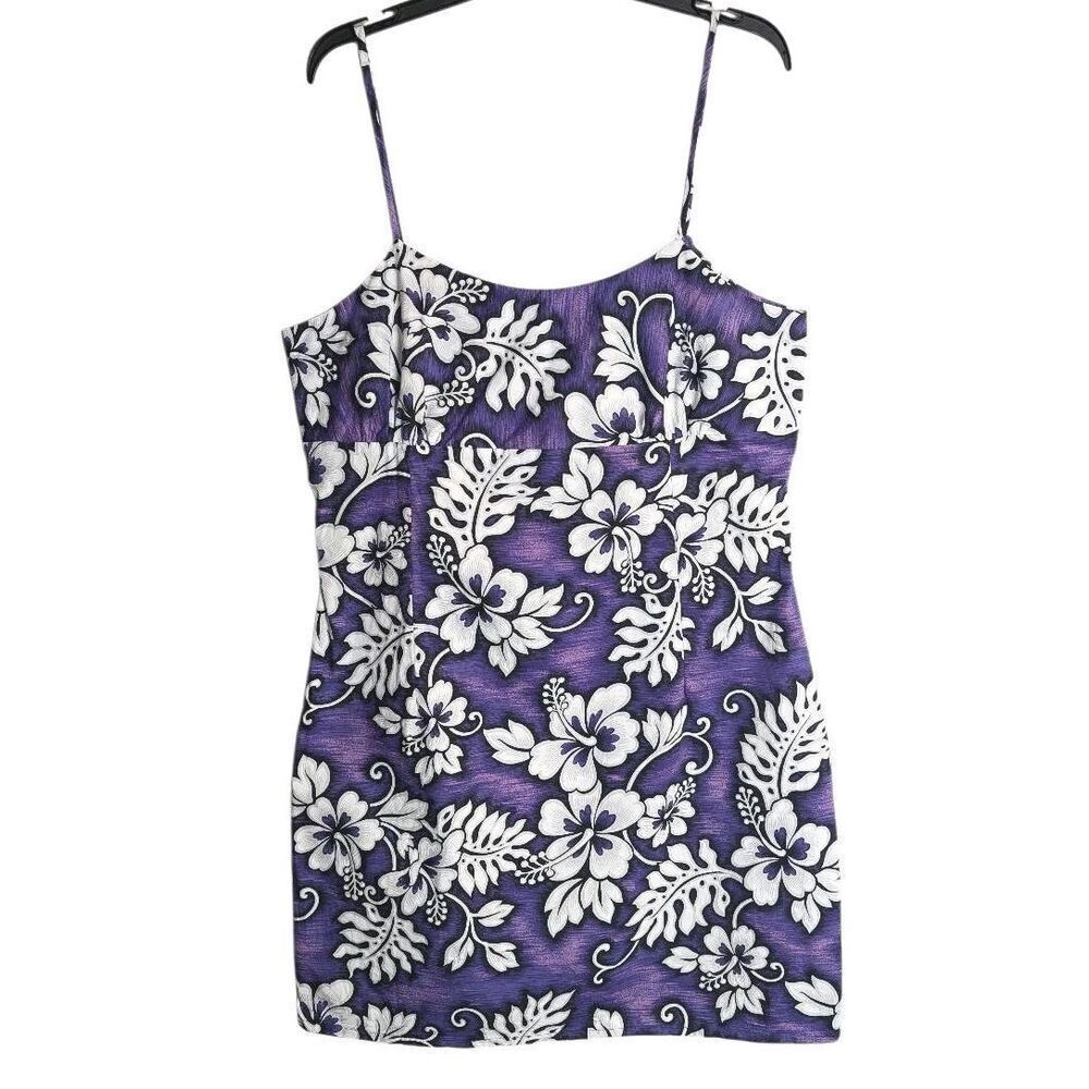 Vintage Jade Fashions Purple Hibiscus Hawaiian Made Floral Short Sun Dress XXL